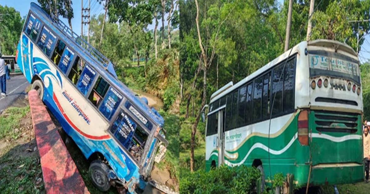 সিলেটে দুই বাস খাদে, আহত ৯