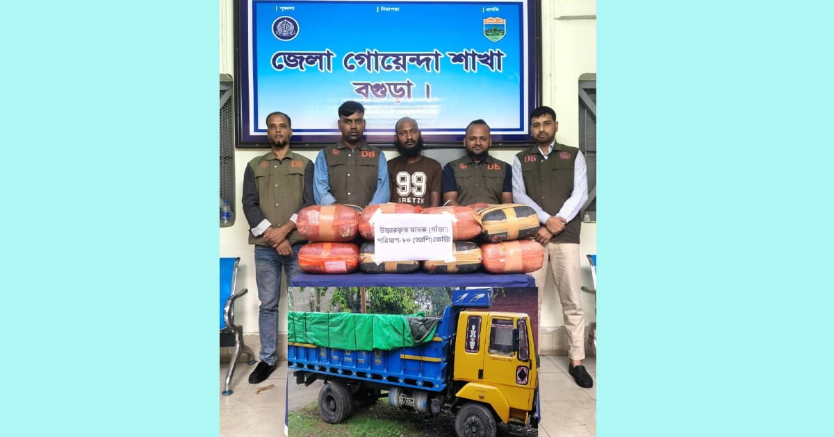 বগুড়ায় ৮০ কেজি গাঁজা উদ্ধার, ট্রাকসহ আটক ১