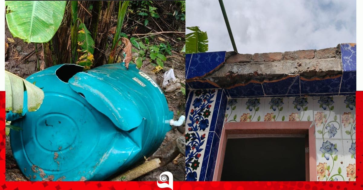 উড়ে গেল পানির ট্যাংক, ভেঙে পড়েছে টয়লেটের ছাদ