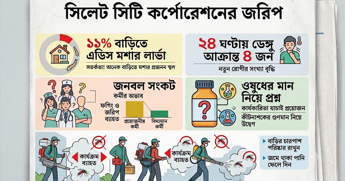 সিলেটে প্রতি ১০ বাড়ির একটিতে এডিসের লার্ভা