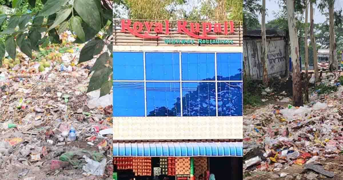 সলঙ্গায় রয়্যাল রূপালী হোটেলের মুখে ময়লার ভাগাড়, দুর্ভোগে ক্রেতারা