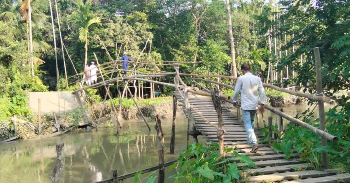 কাঁঠালিয়ায় ঝুঁকিপূর্ণ সাঁকোই মানুষের ভরসা