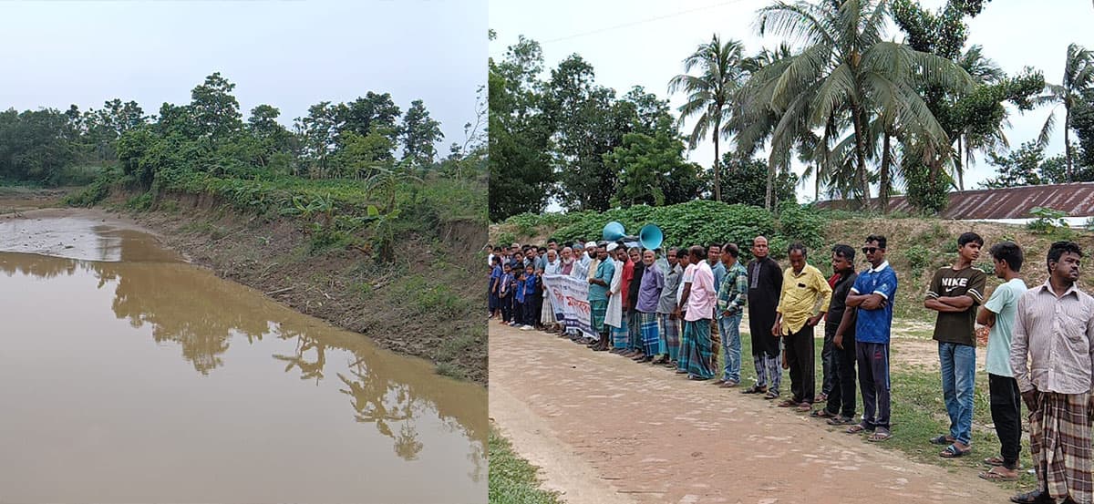 কুলাউড়ায় বালুর নিলাম বাতিলের দাবিতে মানববন্ধন