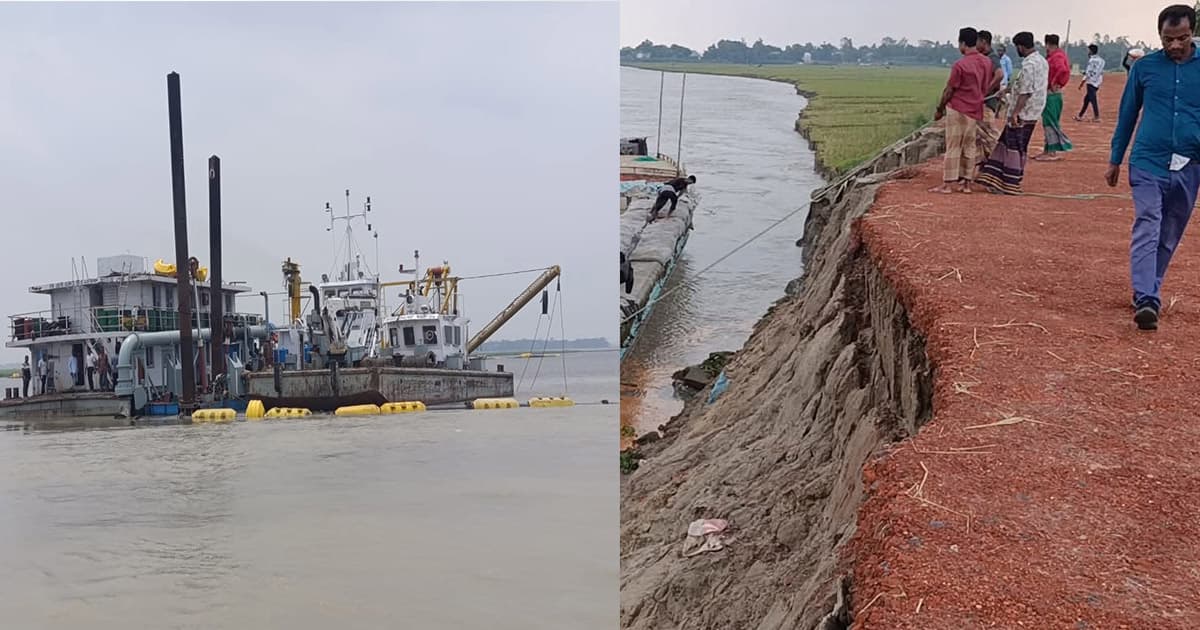 অষ্টগ্রামে নদীভাঙনে গ্রাম ও সড়ক রক্ষায় ড্রেজিং শুরু