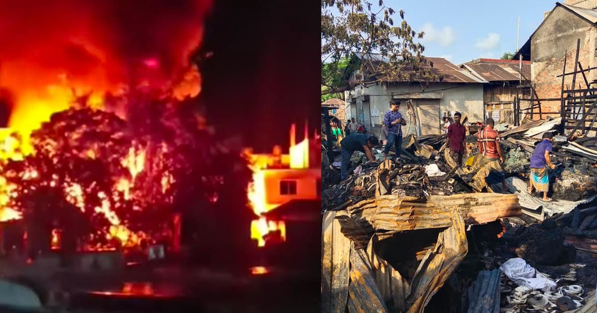 নেছারাবাদে আগুনে পুড়ল ১৭ দোকান