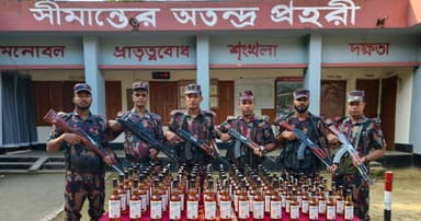 ঝিনাইগাতী সীমান্তে ১ লাখ ২৬ হাজার টাকার ভারতীয় মদ জব্দ