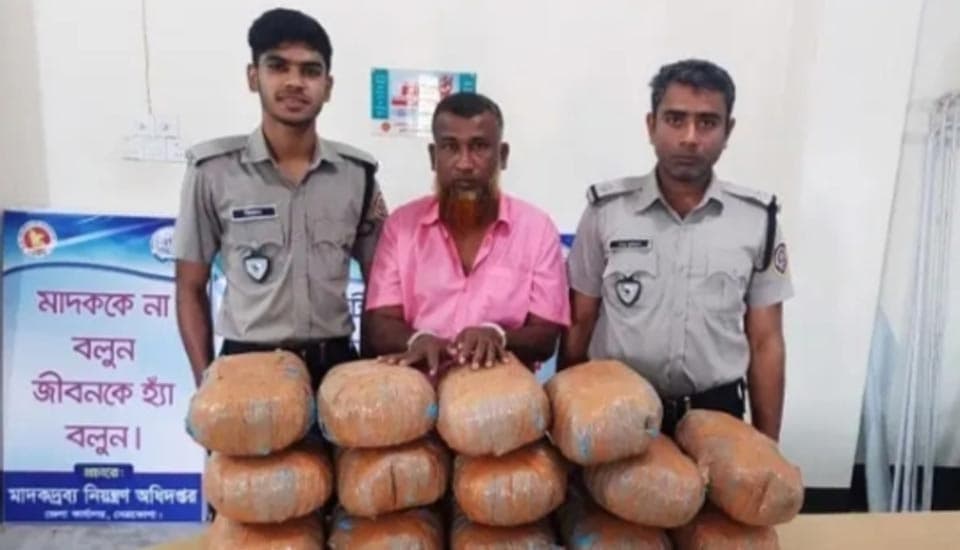 নেত্রকোনায় চেকপোস্টে ২৮ কেজি গাঁজাসহ আটক ১