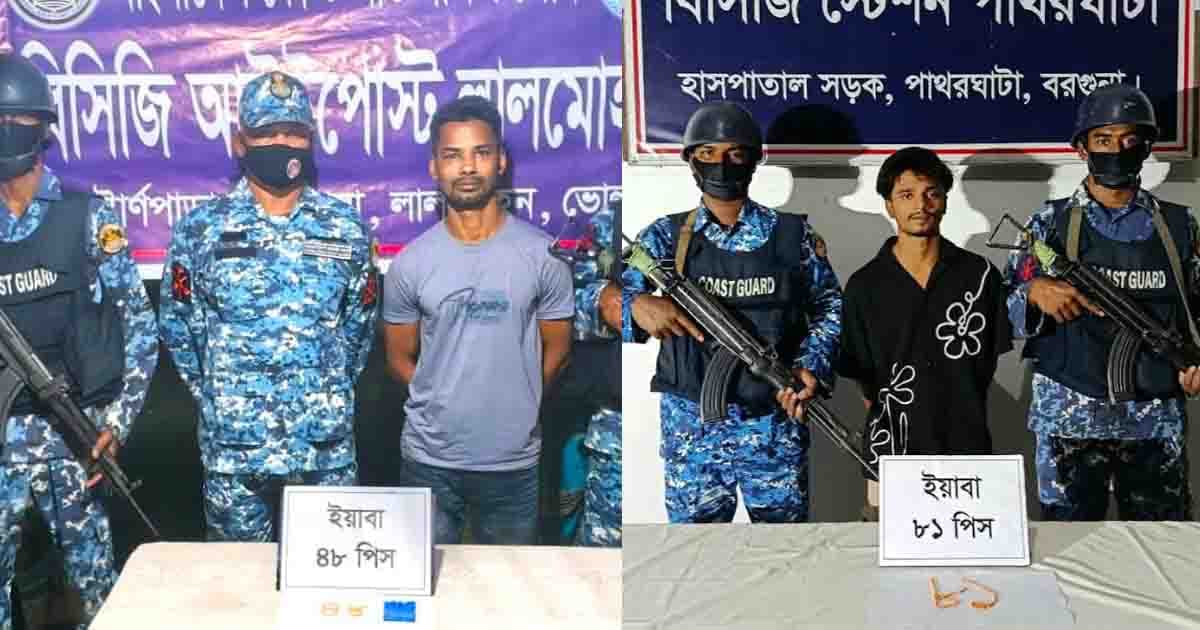 ভোলা ও বরগুনায় ইয়াবাসহ দুই মাদককারবারি আটক