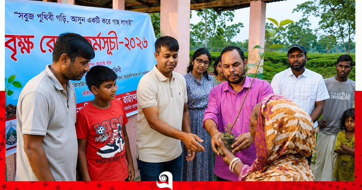চা-বাগানে সবুজের স্বপ্ন, শতাধিক বৃক্ষরোপণ