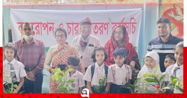পরিবেশ সচেতনতায় পৌরসভার বৃক্ষরোপণ ও চারা বিতরণ