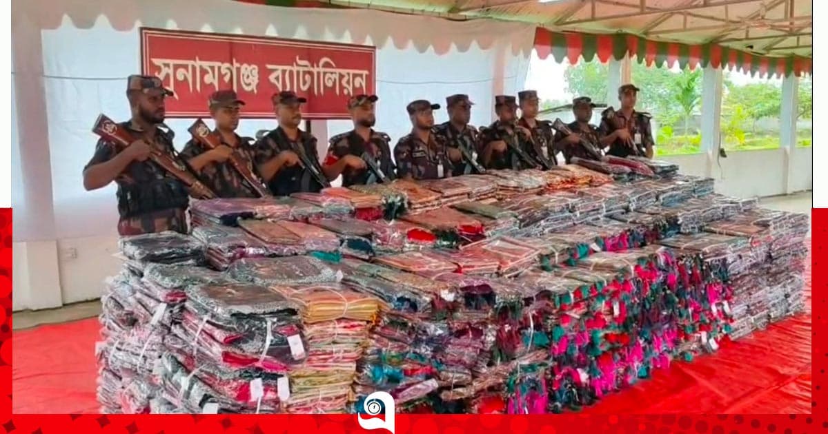 শান্তিগঞ্জে বিজিবির অভিযানে কোটি টাকার শাড়ি