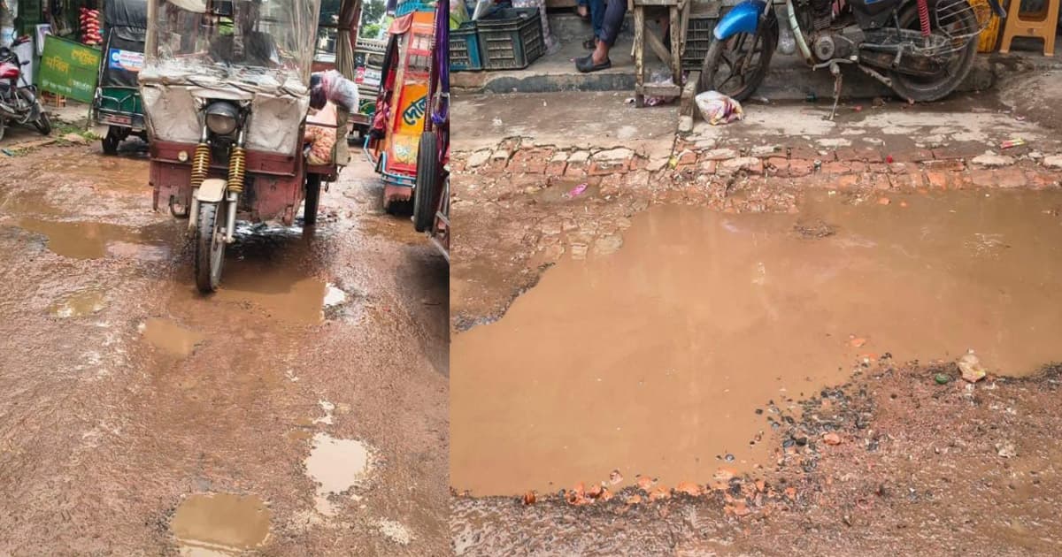রাজাপুর-বাদুরতলা সড়কের বেহাল দশা, বৃষ্টিতে ভোগান্তি