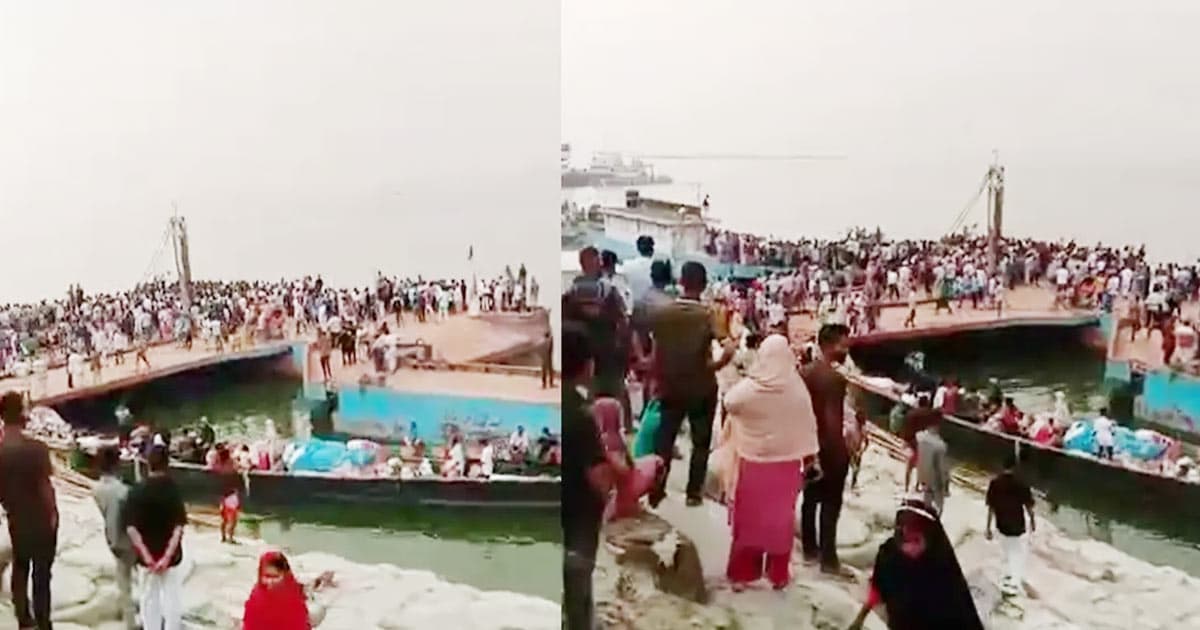 ফেরিতে উঠার সময় যাত্রীসহ নদীতে পড়ে গেল বাস