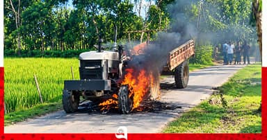 খানসামায় ট্রলিচাপায় শিশু নিহত, ট্রলিতে আগুন