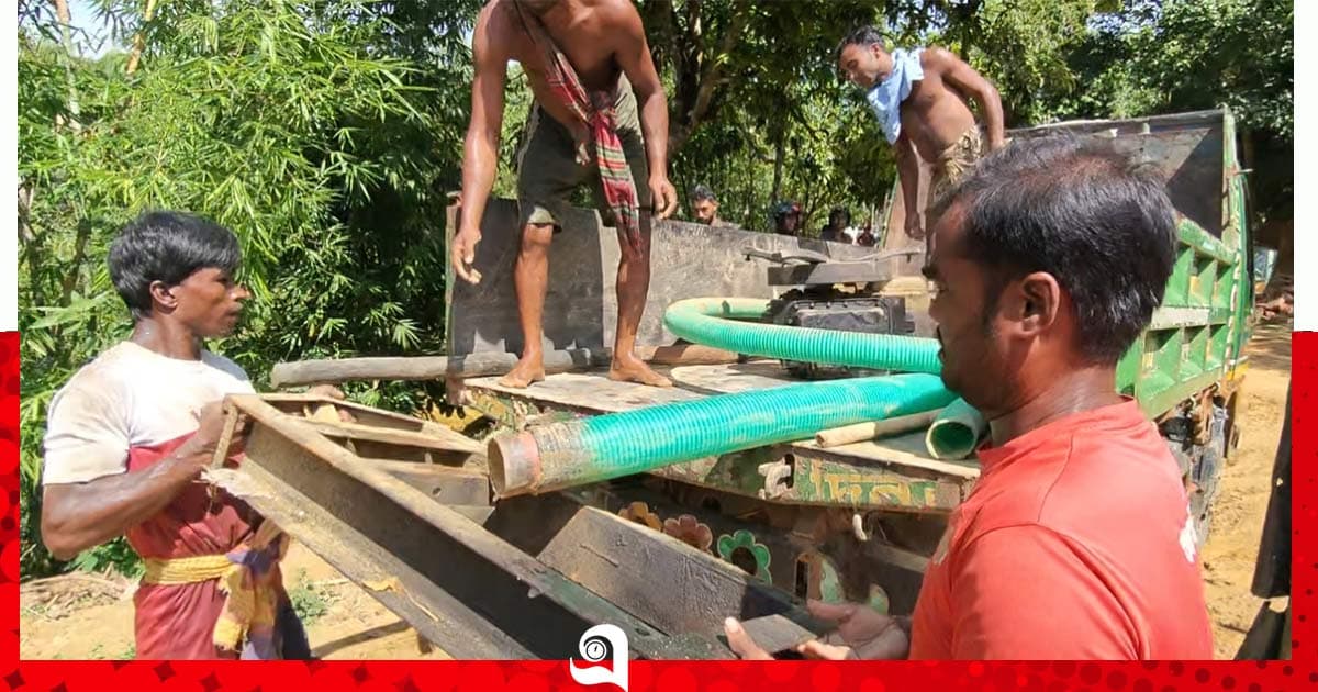 পাহাড়ের বালু উত্তোলন : ড্রেজার ও পাইপ জব্দ