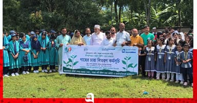 সবুজ বেষ্টনী গড়তে শিক্ষার্থীদের মাঝে গাছের চারা বিতরণ